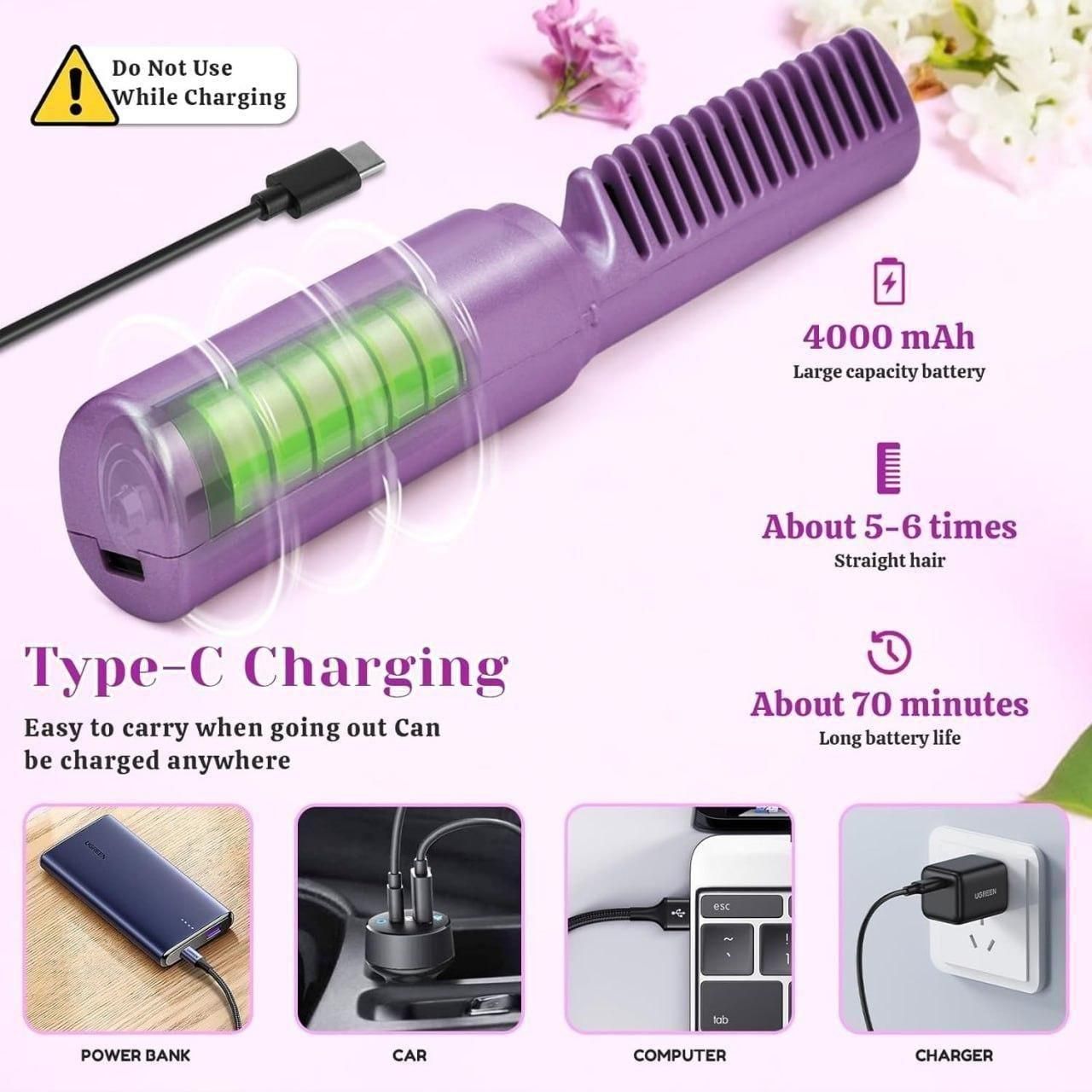 Rechargeable Hot Comb Hair Straightener